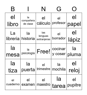 Unidad 2 (1 to 67) Bingo Card