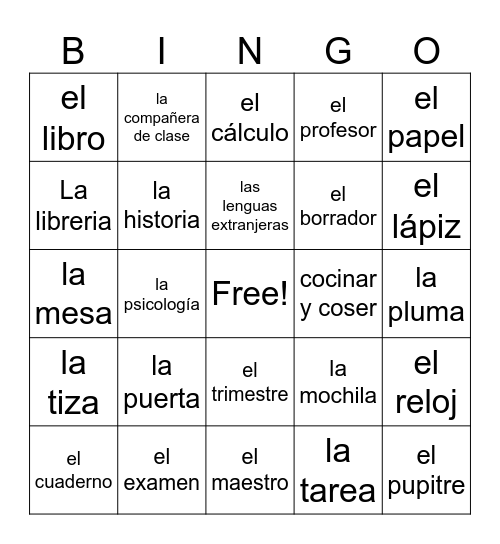 Unidad 2 (1 to 67) Bingo Card