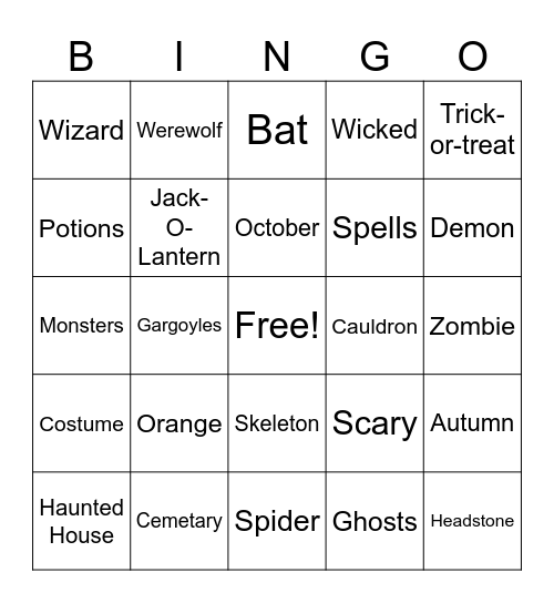 Spooky Bingo Card