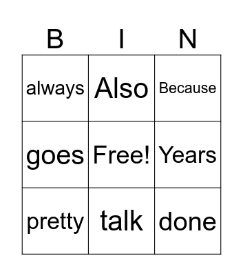 High frequency Words Week 1 Bingo Card
