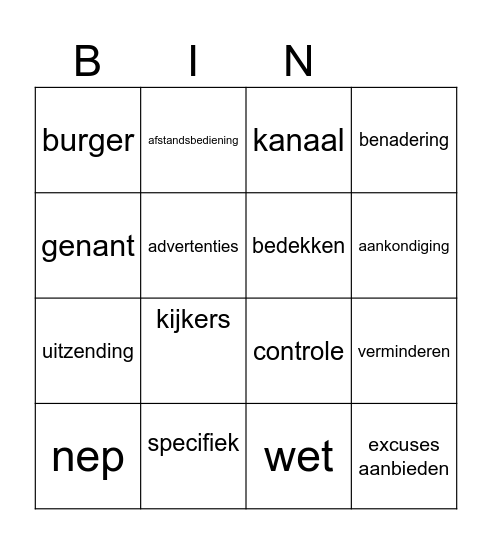 Woorden bingo Card