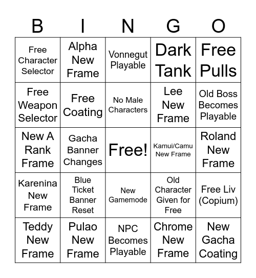 PGR 6th anniversary livestream Bingo Card