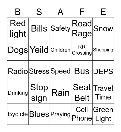 DEPS SAFETY PROGRAM DECEMBER 9 2016 Bingo Card