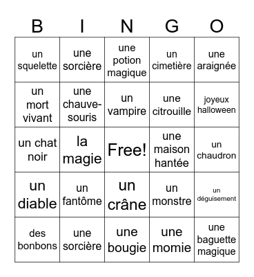 Halloween - French Bingo Card