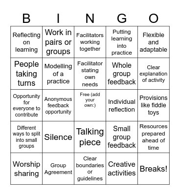 Facilitation and Leadership bingo Card