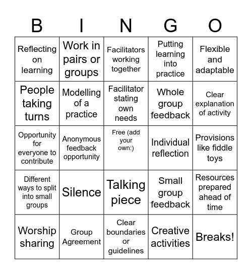 Facilitation and Leadership bingo Card