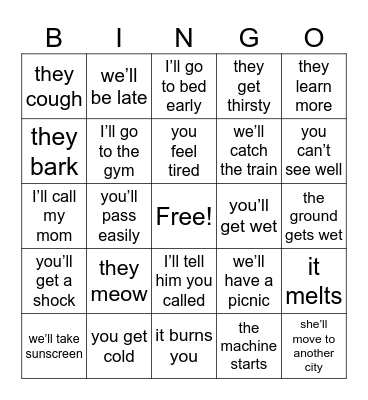 Conditional Bingo Part B Bingo Card