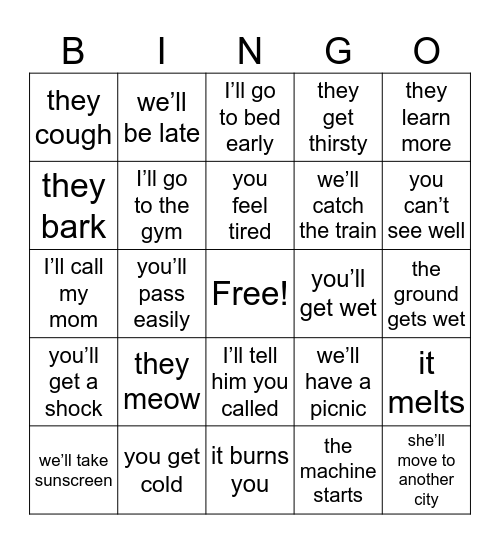 Conditional Bingo Part B Bingo Card