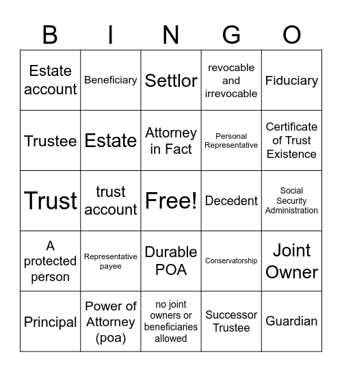 Special Account Bingo Card