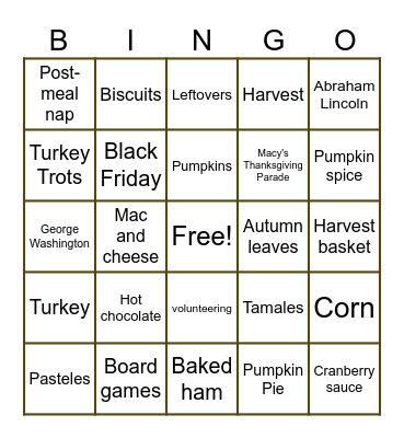 Gobble Gobble Bingo Card