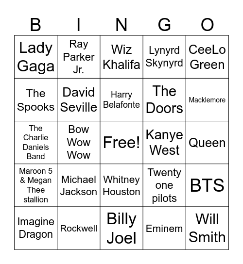 Artist Bingo Card