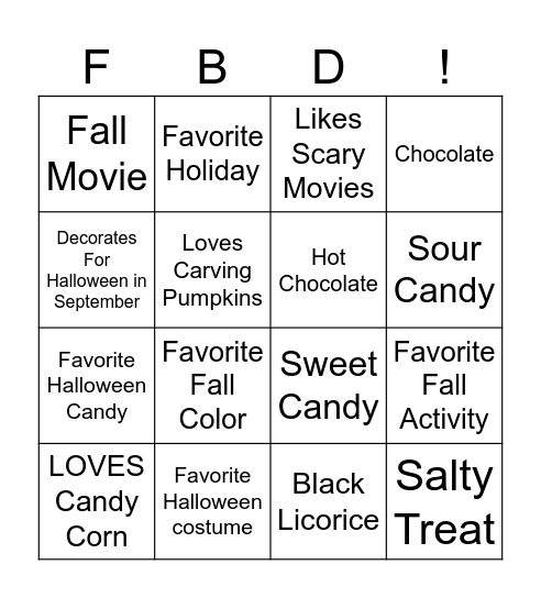 Harvest Festival Bingo Card