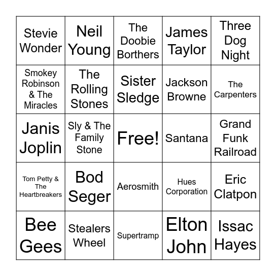 70s Hits Vol 2 Bingo Card