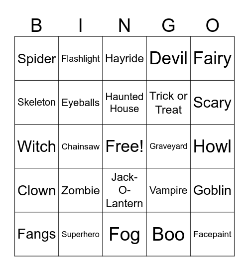 Halloween Words Bingo Card