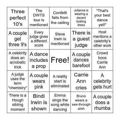 DWTS Bingo Card