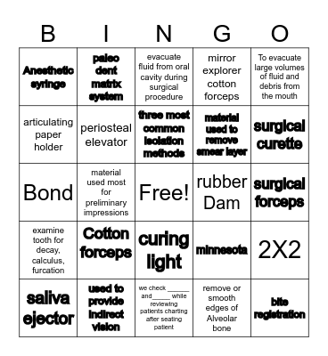 DENTAL Bingo Card