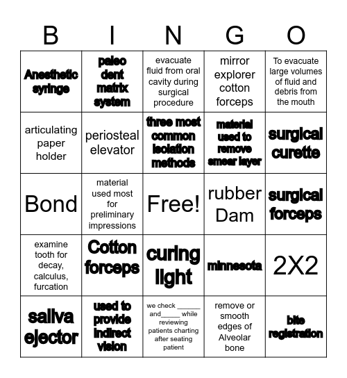 DENTAL Bingo Card