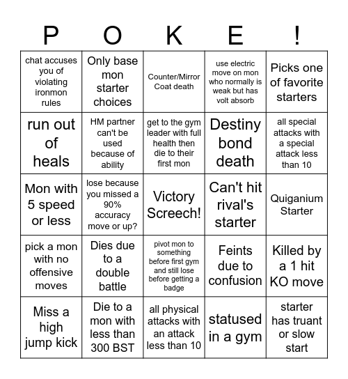Qui Ironmon Bingo Card