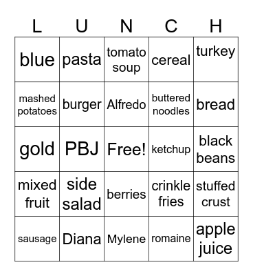 Lunch Lady Bingo ME Bingo Card