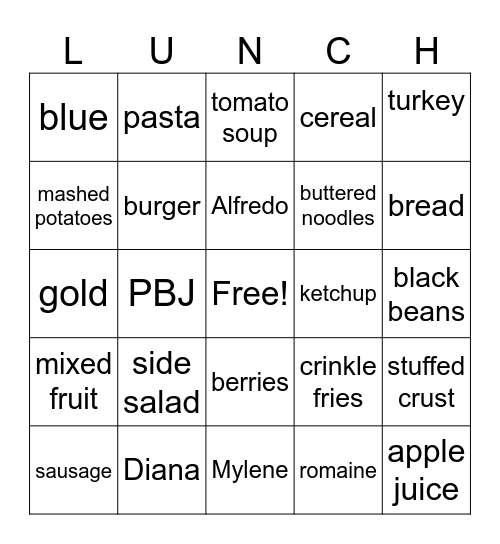 Lunch Lady Bingo ME Bingo Card