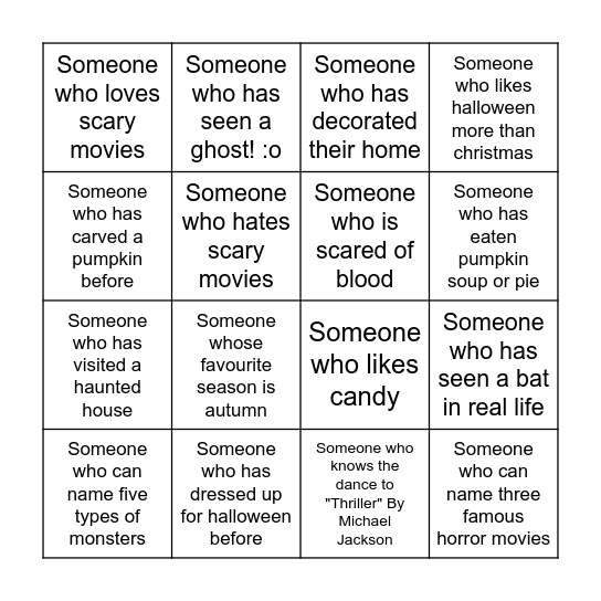 FIND SOMEONE WHO... HALLOWEEN! Bingo Card