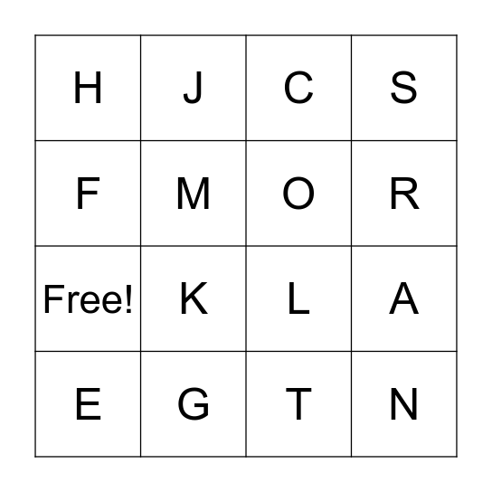 Alphabet Review Bingo Card