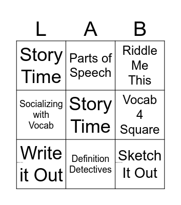 Vocab Lab Bingo Card