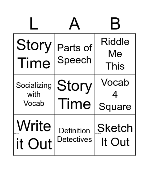 Vocab Lab Bingo Card