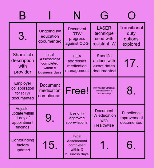 QA / BH BINGO Card