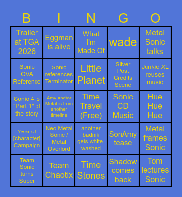 Sonic Movie 4 Bingo Card