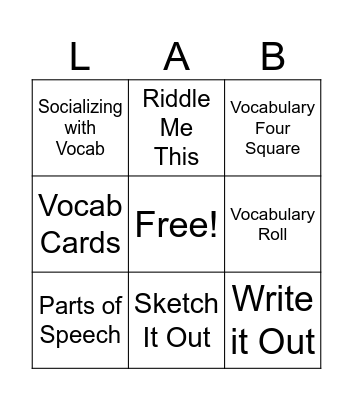 Vocab Lab Bingo Card