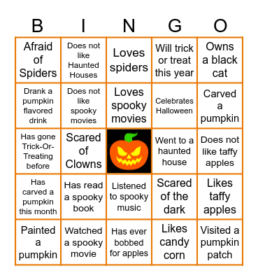 Virtual Halloween Bingo Card