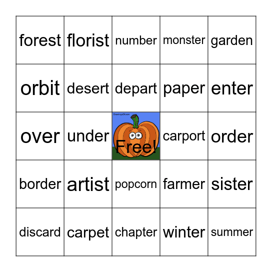 R-Controlled Syllables With /ar/, /or/, /er/ Bingo Card