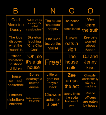 Monster House Bingo Card