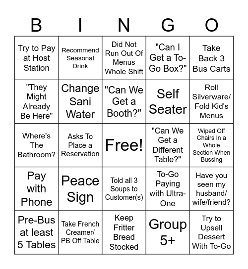 Host Bingo Card