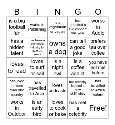 Find Someone who... Bingo Card
