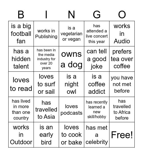Find Someone who... Bingo Card
