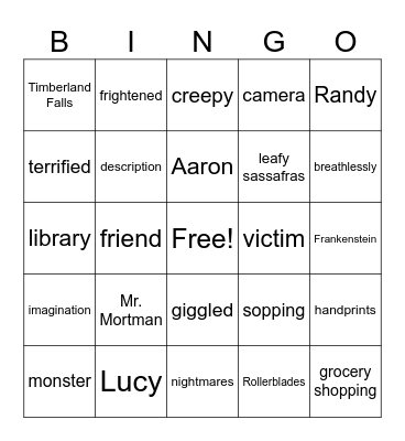 The Girl Who Cried Monster Bingo Card
