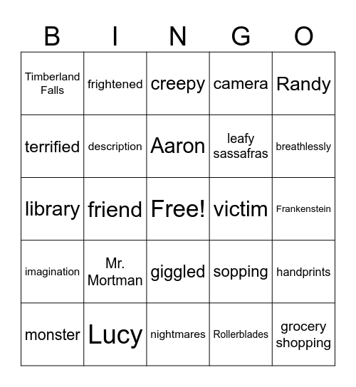 The Girl Who Cried Monster Bingo Card