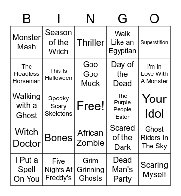 Halloween Song BINGO Card