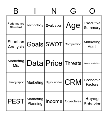Marketing Essentials Bingo Card