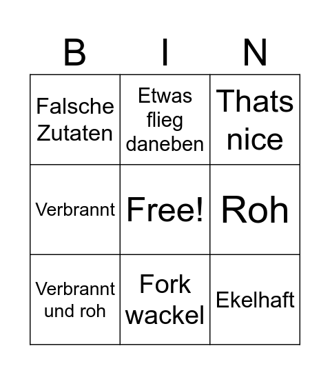 Kays cooking Bingo Card