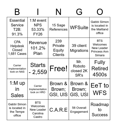 Fall Town Hall Bingo Card