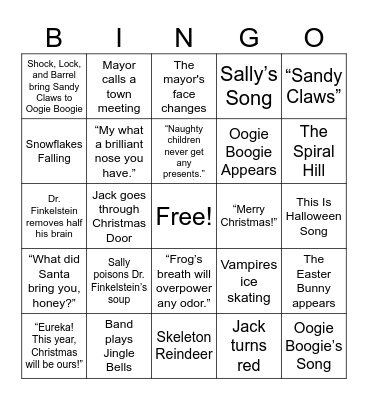 Nightmare Before Christmas Bingo Card