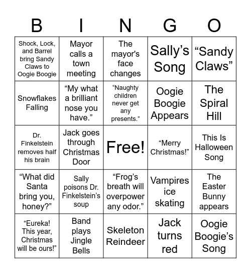 Nightmare Before Christmas Bingo Card
