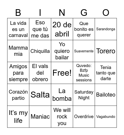 Raquel 50 Bingo Card
