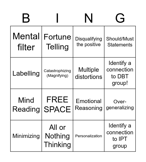 Cognitive distortion BINGO! Bingo Card