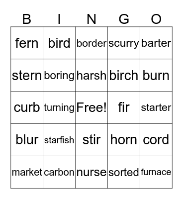 R-Controlled Bingo Card