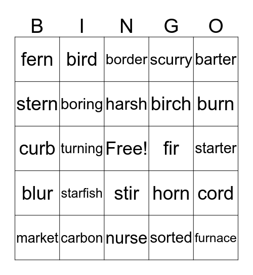 R-Controlled Bingo Card