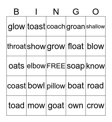 2nd Grade: oa/ow Bingo Card